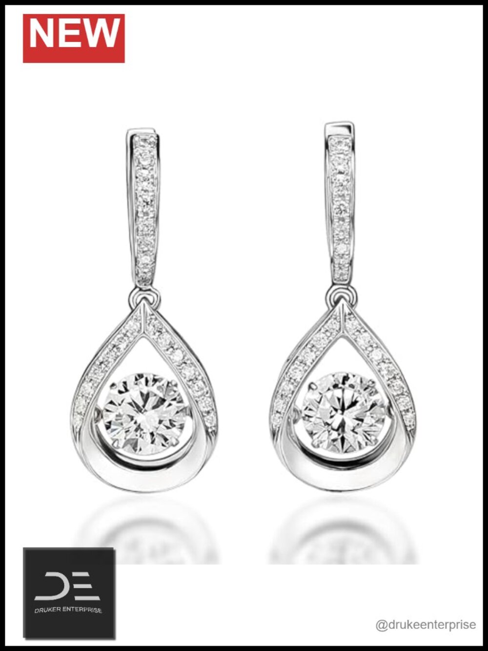 Sterling Silver Dancing Moissanite Drop Earrings 2ct VVS1 Lever Back